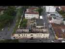 Aerial images of burnt Palace of Justice in Colombia's Tulua