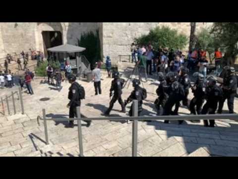 Police charges at Jerusalem's Damascus Gate during Palestinian protest