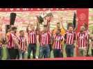 Football: Atletico Madrid players lift La Liga trophy