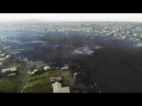 Aerial images of destruction in east DR Congo after Nyiragongo volcano erupts