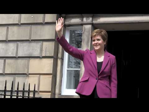 Scotland First Minister Nicola Sturgeon arrives at residence after election victory