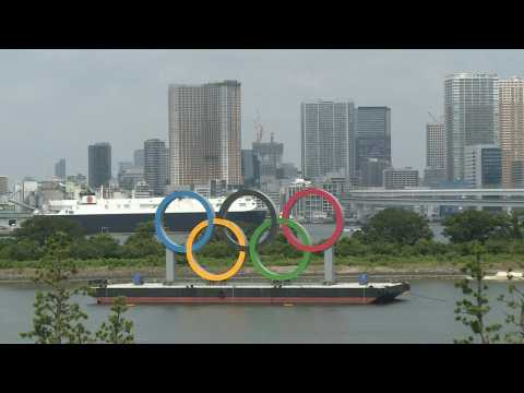 Olympic rings in Tokyo harbour on day three of Tokyo 2020