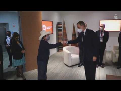 King Felipe VI of Spain meets with President-elect of Peru Pedro Castillo