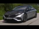 The new Mercedes-Benz EQS 580 4MATIC in Silver Black Driving Video