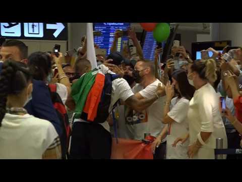 The arrival of the athlete Marcell Jacobs in Italy
