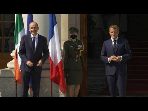 Irish PM Micheal Martin welcomes French President Macron in Dublin