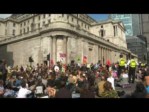 Extinction Rebellion block roads outside Bank of England in London