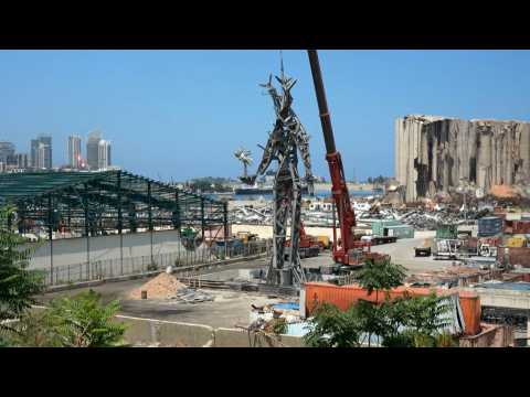 Sculpture rises from Beirut blast debris to mark one year anniversary