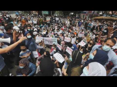 Afghan refugees protest in Jakarta against Taliban