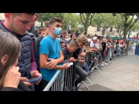 Fans gather outside PSG team's hotel in Reims