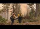 Firefighters work to contain Caldor fire in Meyers, California