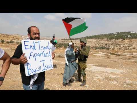 Palestinian protest against Israeli land confiscation, cutting of water supply