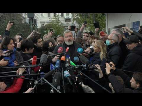 Nobel Peace prize winner Dmitry Muratov arrives for press statement