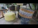 Indonesian man creates stools made from recycled plastic bottles