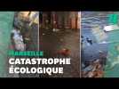 Inondations à Marseille: des rues transformées en rivière de déchets