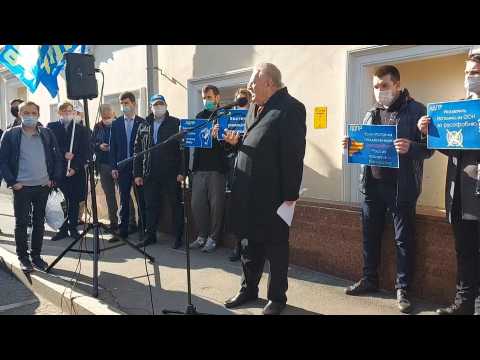 Russian ultranationalists protest at the Spanish Embassy in Moscow
