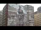 A Sao Paulo, une fresque géante peinte avec des cendres d'Amazonie