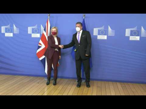 Liz Truss, UK Foreign secretary, meets Maros Sefcovic, vice-president of EU commission
