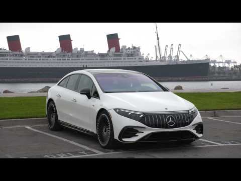 The new Mercedes-AMG EQS 53 4MATIC+ in Diamond White Driving Video