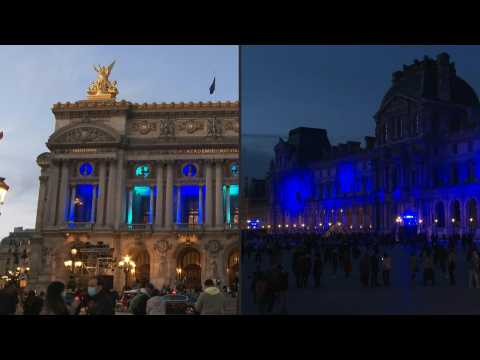 Paris monuments turn blue for French EU presidency