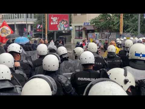 Police push back a group of EuroPride protesters in Serbia