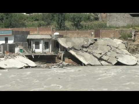 Pakistan: Houses damaged by flooding along Swat River