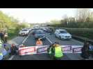 Environmental activists block a motorway in Switzerland