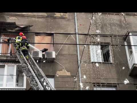 Firefighters battle blaze in Kharkiv following strikes