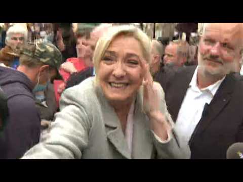 French elections: Marine Le Pen meets supporters in Calvados region