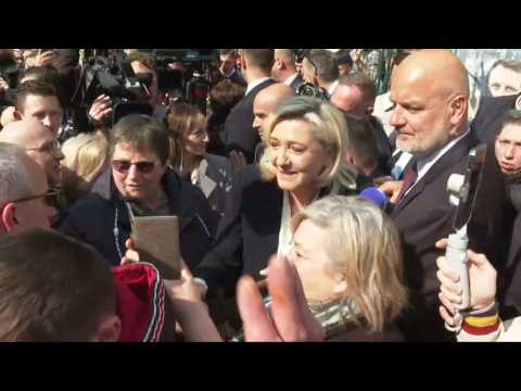 French election: Large crowd greets Le Pen outside polling station