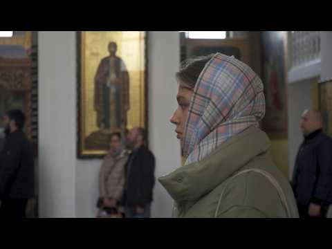 Faithful celebrate Orthodox Easter at the Holy Protection Cathedral in Zaporizhzhia