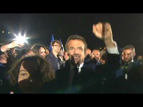 Re-elected French President Emmanuel Macron arrives near Eiffel Tower