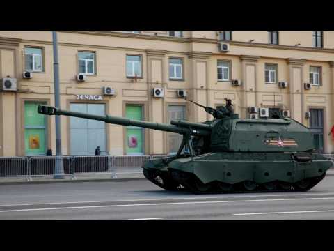 Military vehicles head towards Red Square in Moscow ahead of WW2 parade