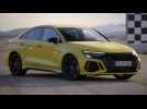 The new Audi RS 3 Sedan Python yellow launch on the race track