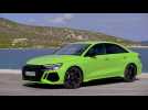 The new Audi RS 3 Sedan Exterior Design in Kyalami green