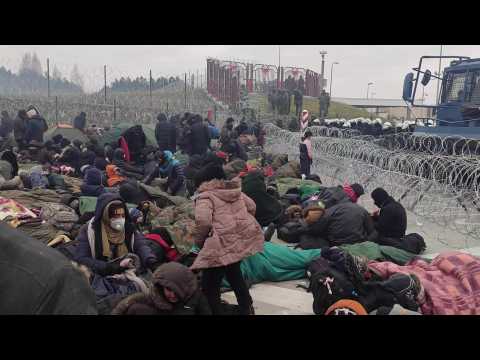 Dozens of migrants arrive and wait at the Belarus-Poland border crossing (2)