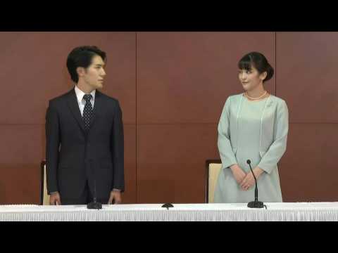 Images of Japan's Princess Mako and husband speaking after wedding