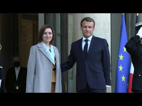Macron welcomes Moldovian counterpart Maia Sandu as Libya conference kicks off
