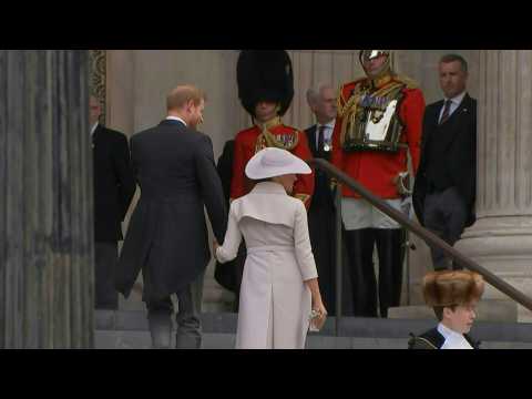Meghan and Harry arrive at St Paul's Cathedral for Jubilee thanksgiving service
