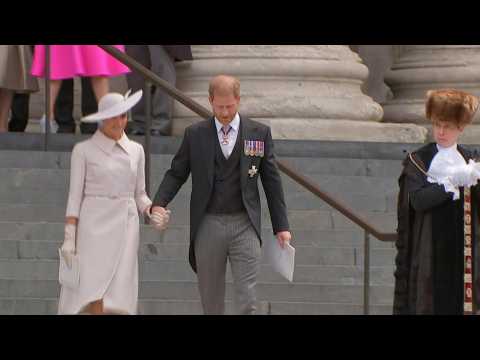 Harry and Meghan leave St Paul's Cathedral after Jubilee service