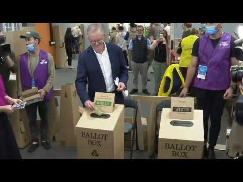 Australia's election frontrunner Anthony Albanese voting in Sydney