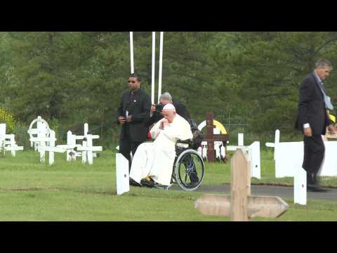 Pope Francis prays at Indigenous Cemetery in Canada