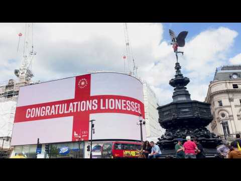 England's football 'Lionesses' congratulated in London's Piccadilly Circus