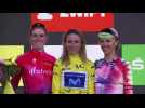 Tour de France Femmes 2022 - Le podium du Tour : Annemiek van Vleuten 1ère, Demi Vollering 2e, Katarzyna Niewiadoma 3e