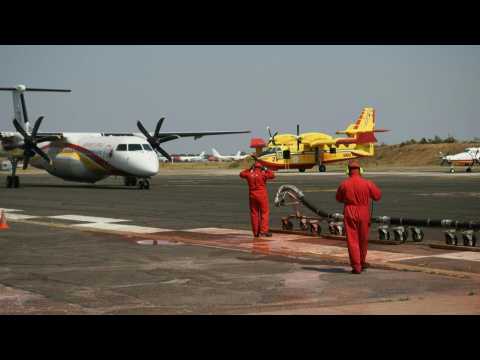 French wildfires: water bombers refuel at Merignac airbase