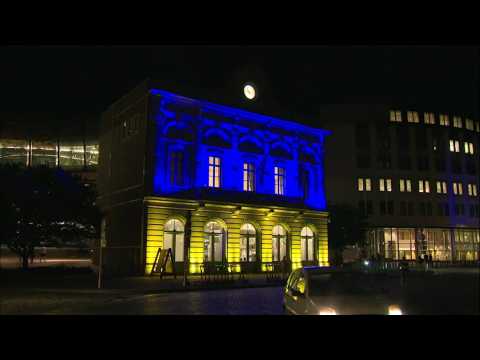 The European Parliament in Ukrainian colours for Independence Day