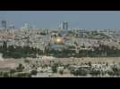 Images of Jerusalem skyline after air raid sirens sound