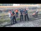Béluga dans la Seine : les secours préparent le filet transportant l'animal