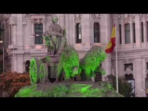 Madrid's famous Fountain of Cybele turns green to mark global day of ALS recognition