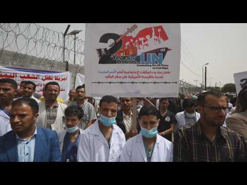 Yemeni health workers rally against the US in Sanaa